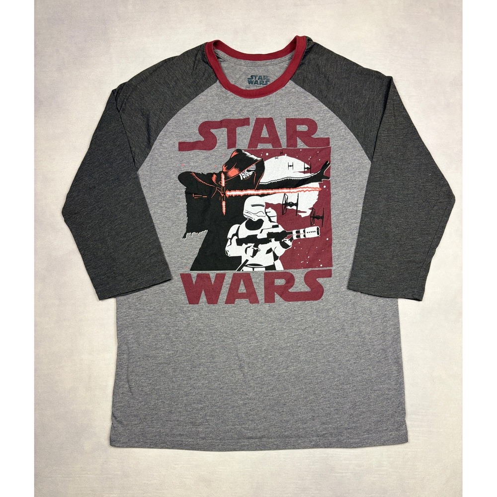 Star Wars Kylo Ren Stormtrooper Raglan Baseball T-Shirt Grey Large Fifth Sun